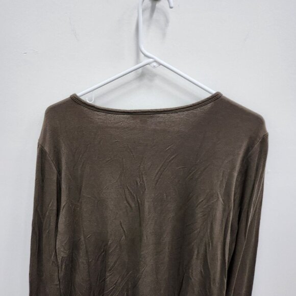 Evereve Peyton Jensen Womens Top Large Olive Green Soft Knit Lace Up Long Sleeve - Picture 7 of 7